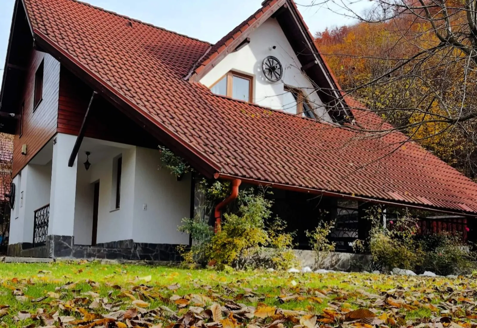 Cabana Eden toamna, la marginea pădurii din Firiza